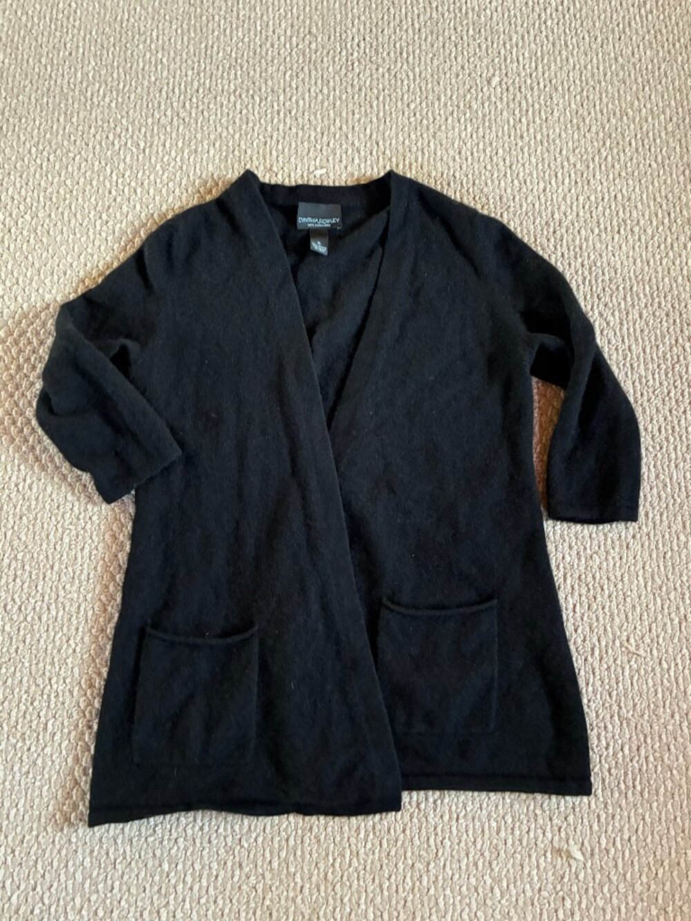 Cynthia Rowley XL Open Front Cashmere Cardigan Black Classic Capsule Soft READ